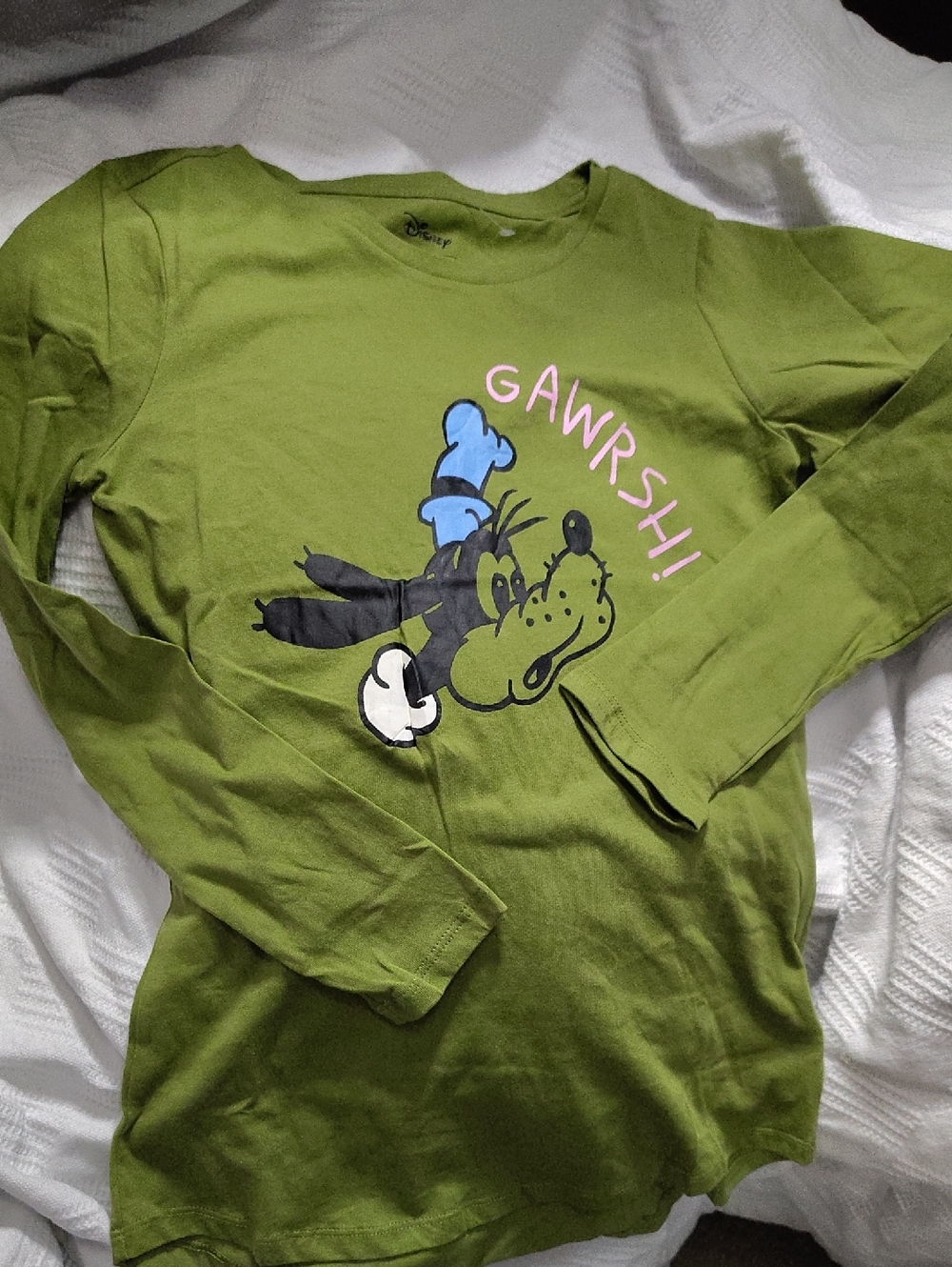 Disney Green Goofy 'GAWRSH!' Long Sleeve Tee Size 12  $25 Nwot